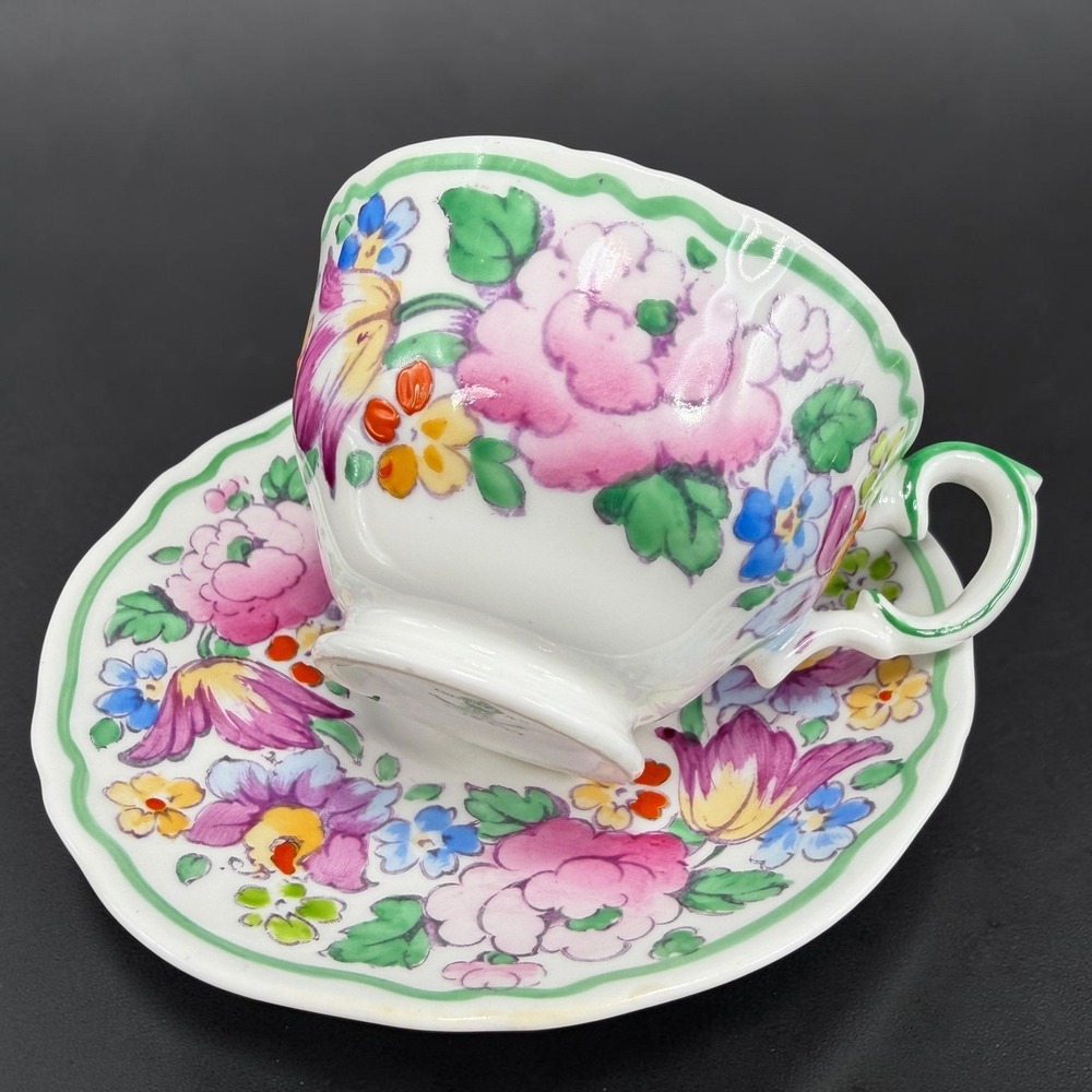 Crown Staffordshire Floral Tea Cup Saucer Set England 15227 Fine Bone China - Picture 1 of 13